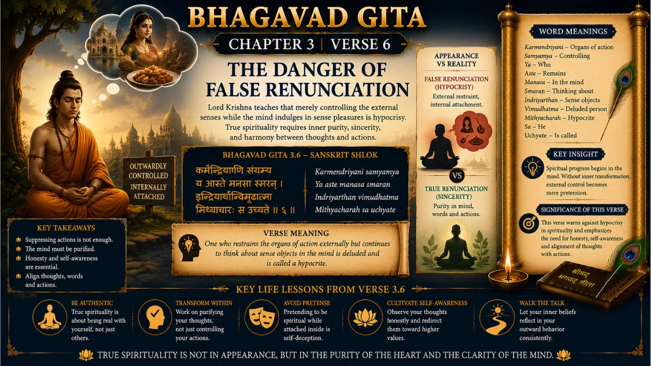Bhagavad Gita Chapter 3 Verse 6 Meaning in Hindi & English