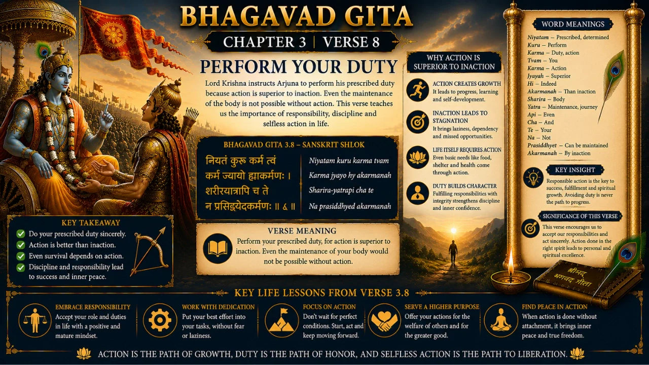 Bhagavad Gita Chapter 3 Verse 8 Meaning in Hindi & English