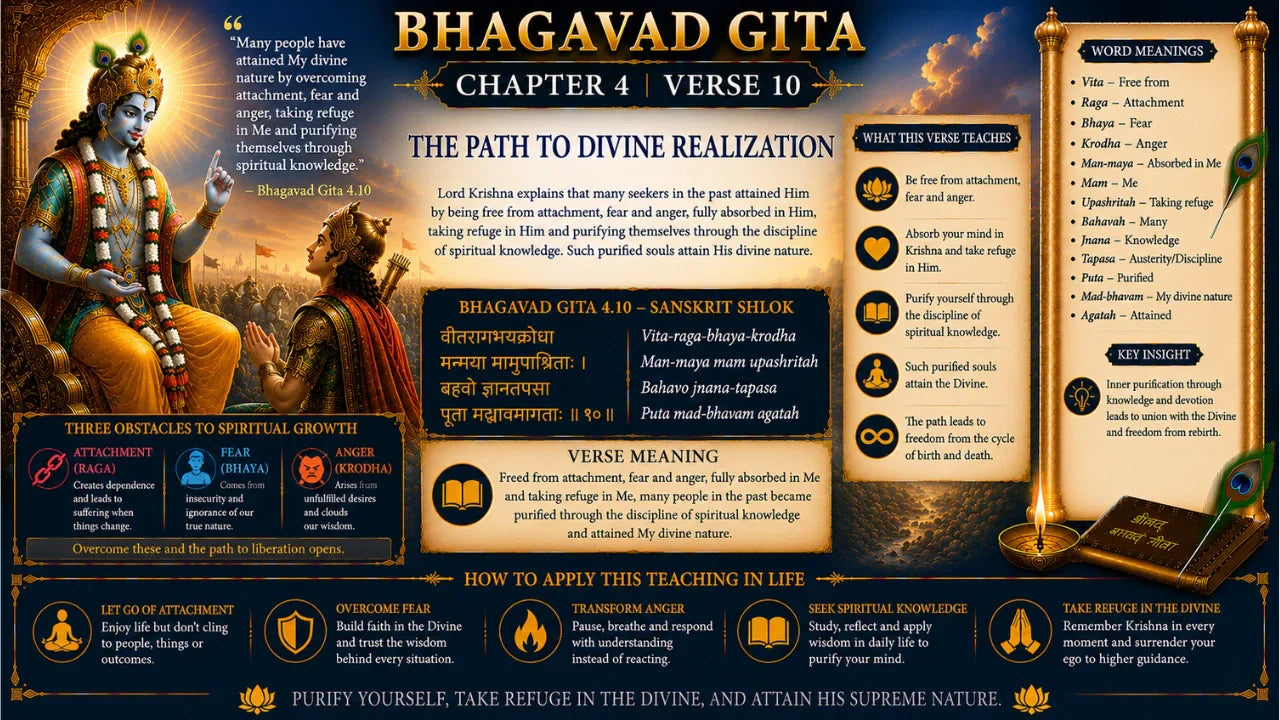 Bhagavad Gita Chapter 4 Verse 10 Meaning in Hindi & English