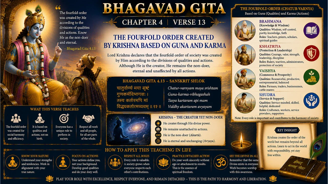 Bhagavad Gita Chapter 4 Verse 13 Meaning in Hindi & English
