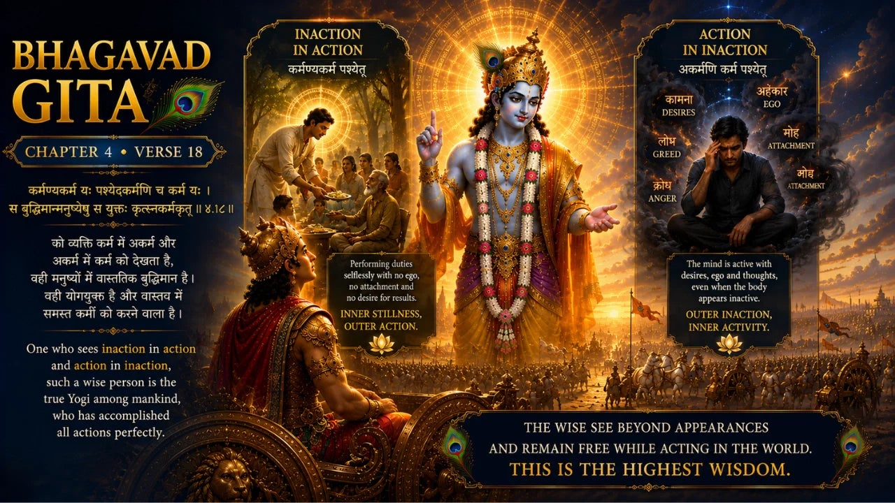 Bhagavad Gita Chapter 4 Verse 18 Meaning in Hindi and English