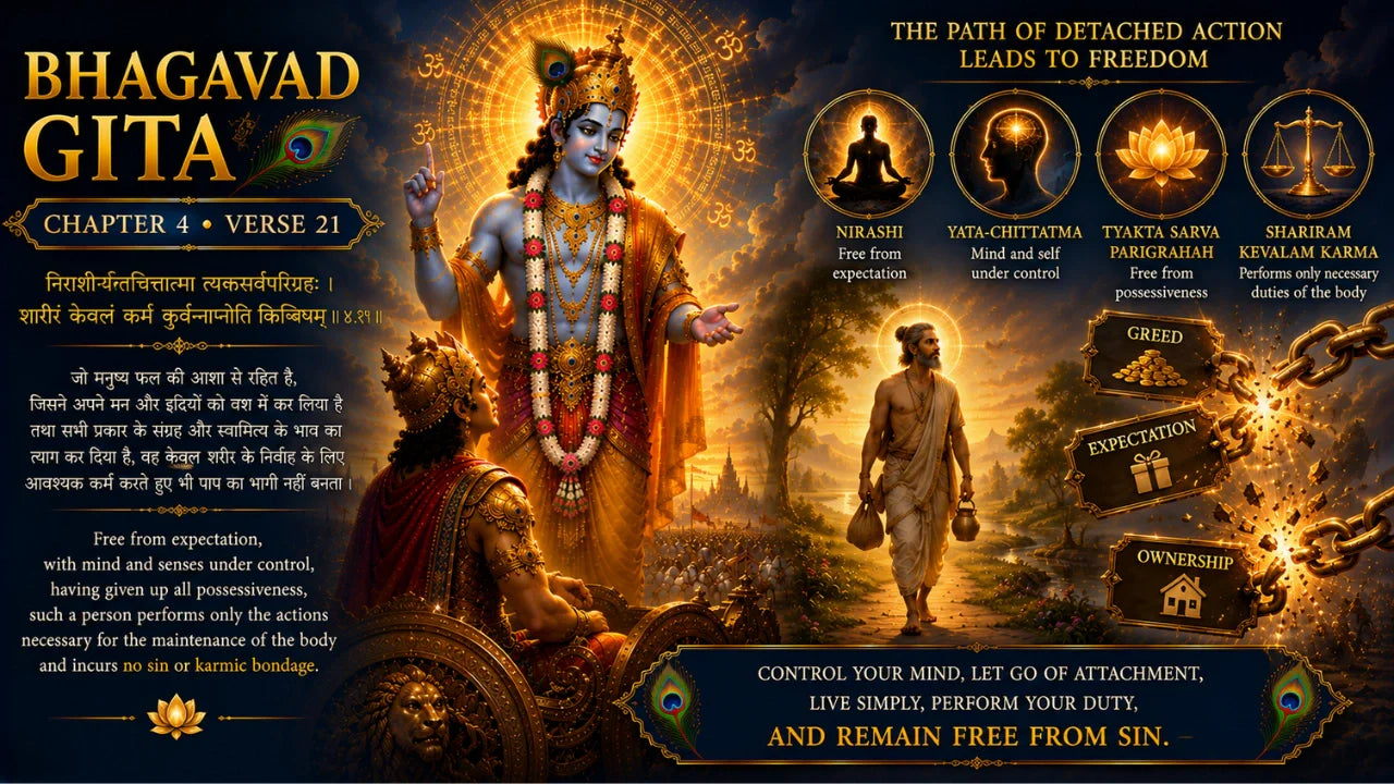 Bhagavad Gita Chapter 4 Verse 21 Meaning in Hindi and English