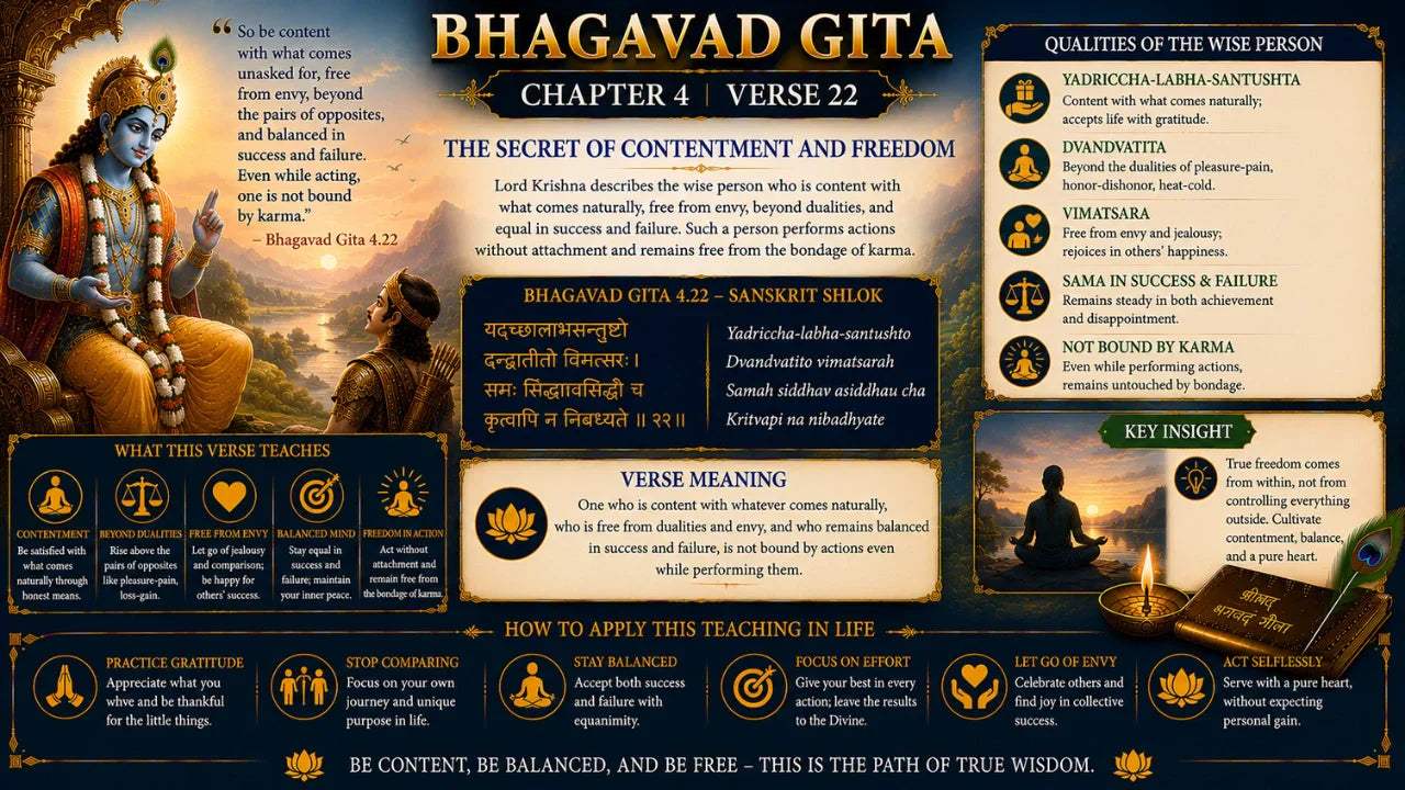 Bhagavad Gita Chapter 4 Verse 22 Meaning in Hindi & English