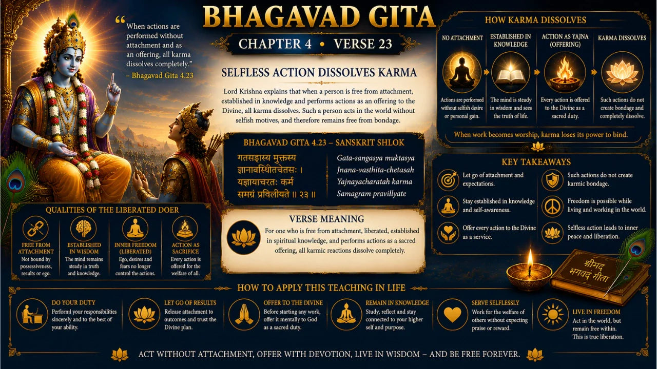 Bhagavad Gita Chapter 4 Verse 23 Meaning in Hindi & English