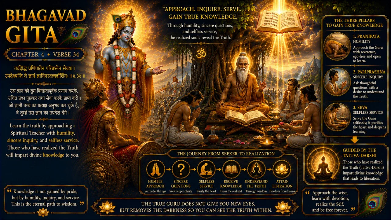 Bhagavad Gita Chapter 4 Verse 34 Meaning in Hindi and English