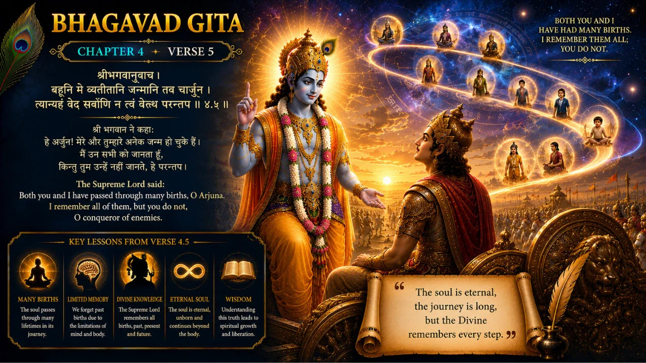 Bhagavad Gita Chapter 4 Verse 5 Meaning in Hindi and English