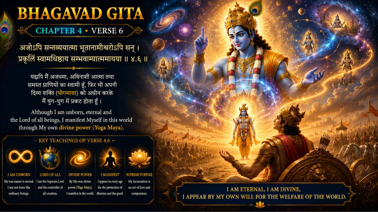 Bhagavad Gita Chapter 4 Verse 6 Meaning in Hindi and English