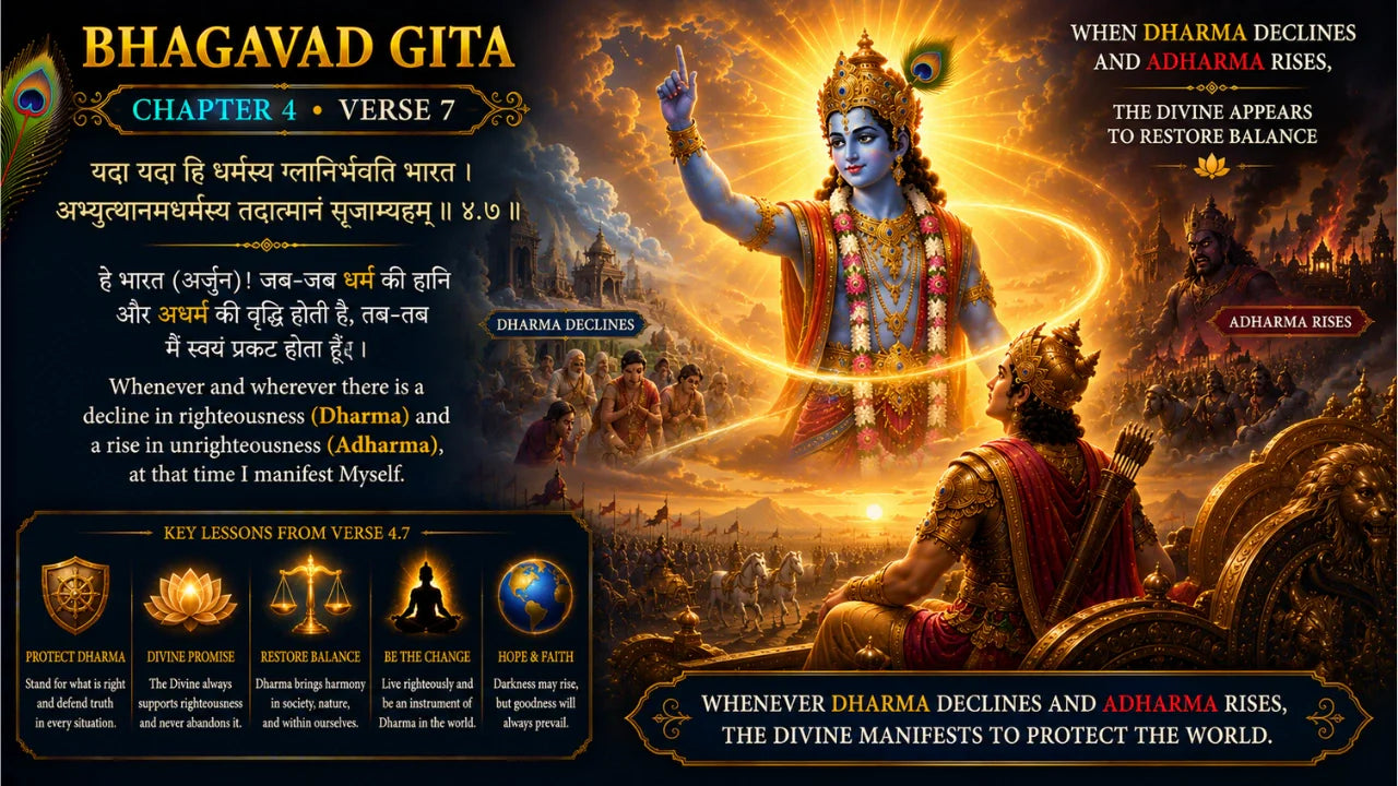 Bhagavad Gita Chapter 4 Verse 7 Meaning in Hindi and English