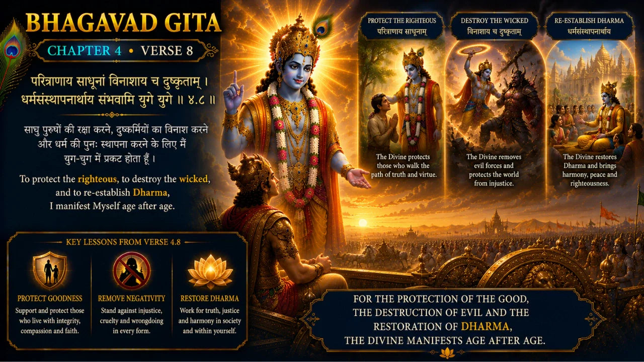 Bhagavad Gita Chapter 4 Verse 8 Meaning in Hindi and English
