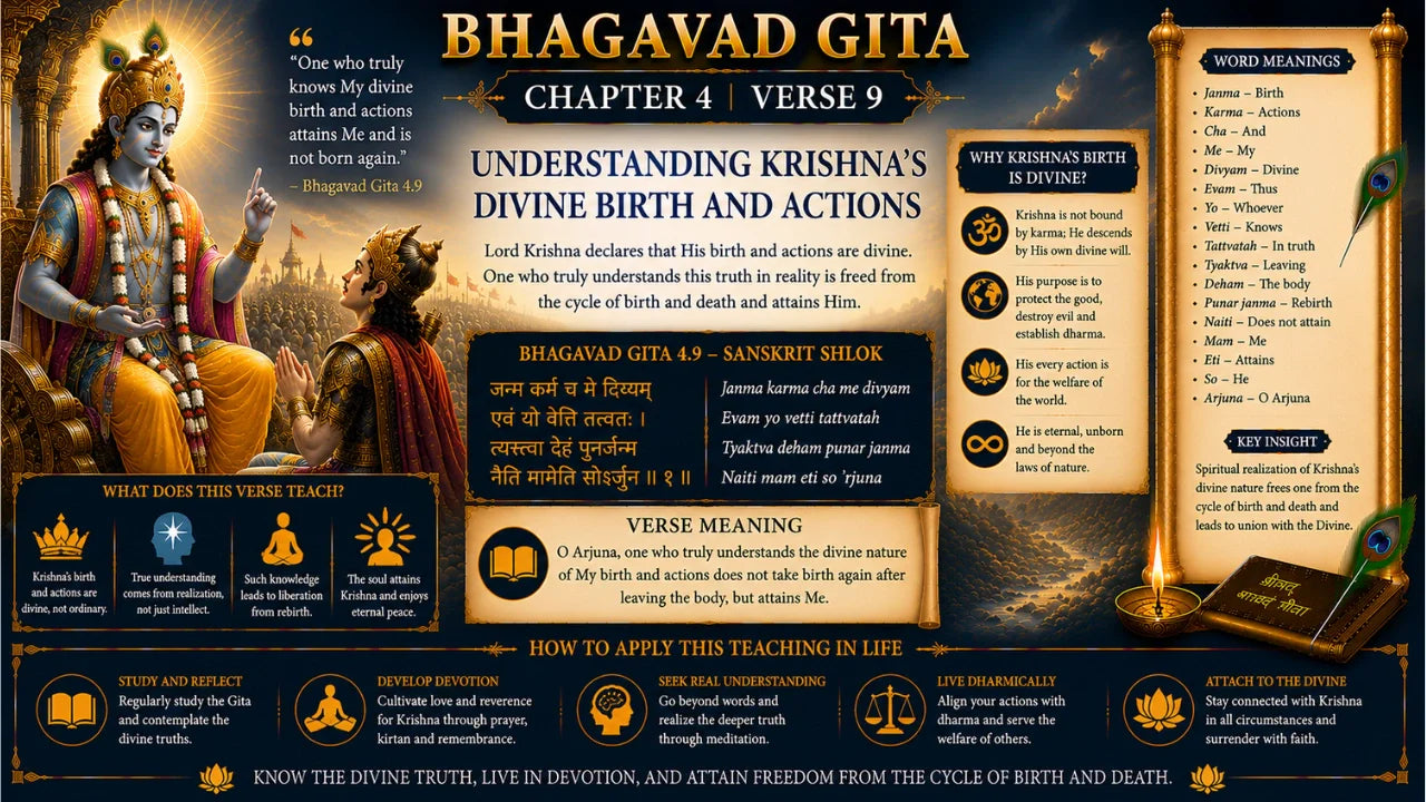 Bhagavad Gita Chapter 4 Verse 9 Meaning in Hindi & English