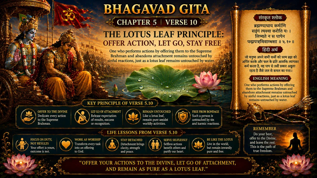 Bhagavad Gita Chapter 5 Verse 10 Meaning in Hindi and English
