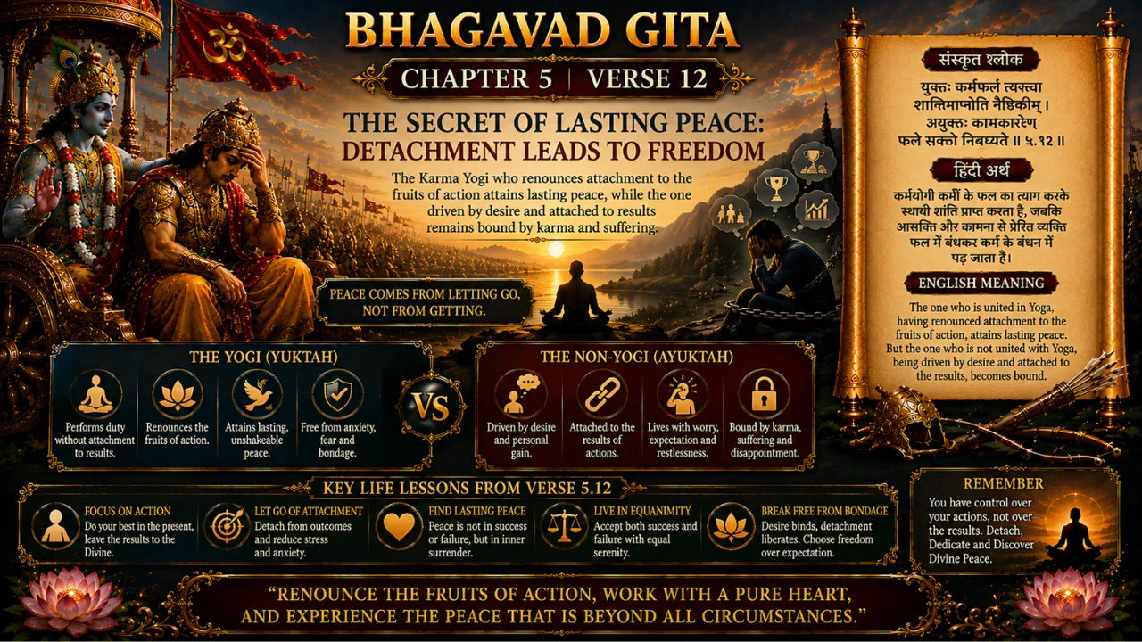Bhagavad Gita Chapter 5 Verse 12 Meaning in Hindi and English
