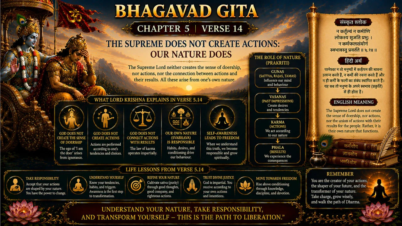 Bhagavad Gita Chapter 5 Verse 14 Meaning in Hindi and English