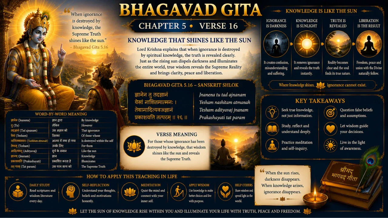 Bhagavad Gita Chapter 5 Verse 16 Meaning in Hindi And English