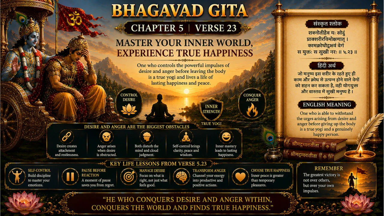 Bhagavad Gita Chapter 5 Verse 23 Meaning in Hindi and English
