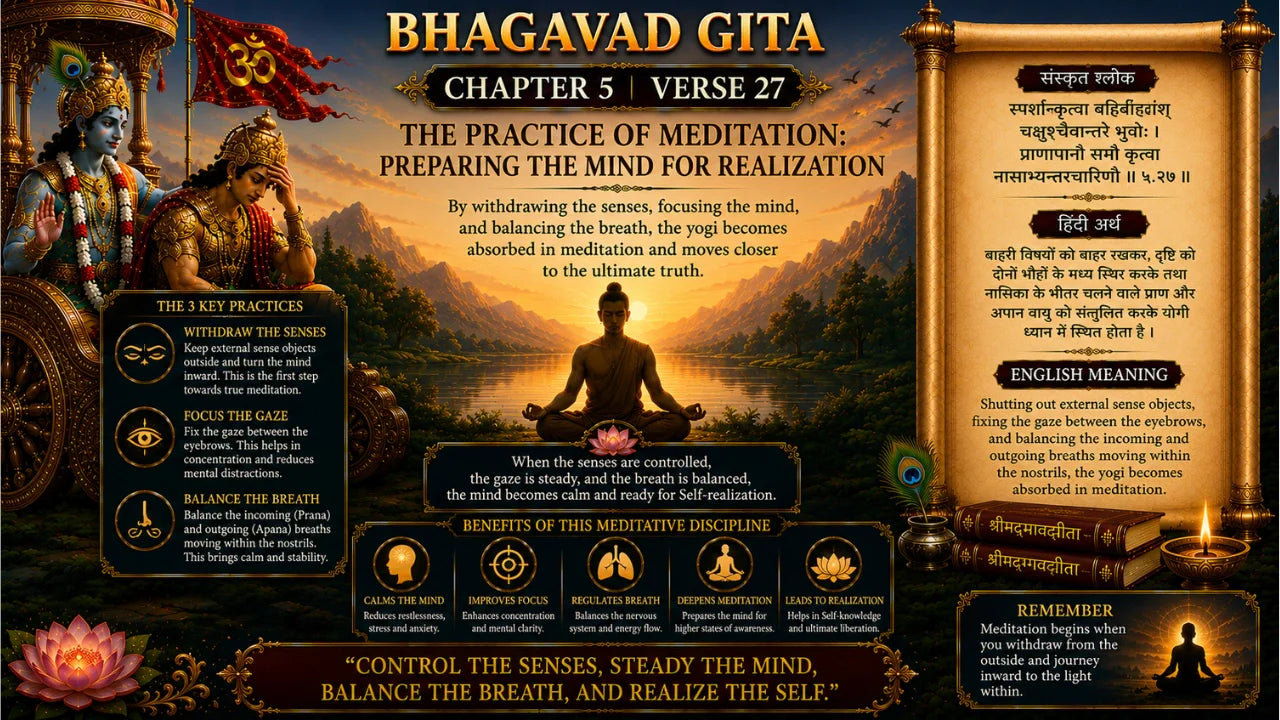 Bhagavad Gita Chapter 5 Verse 27 Meaning in Hindi and English