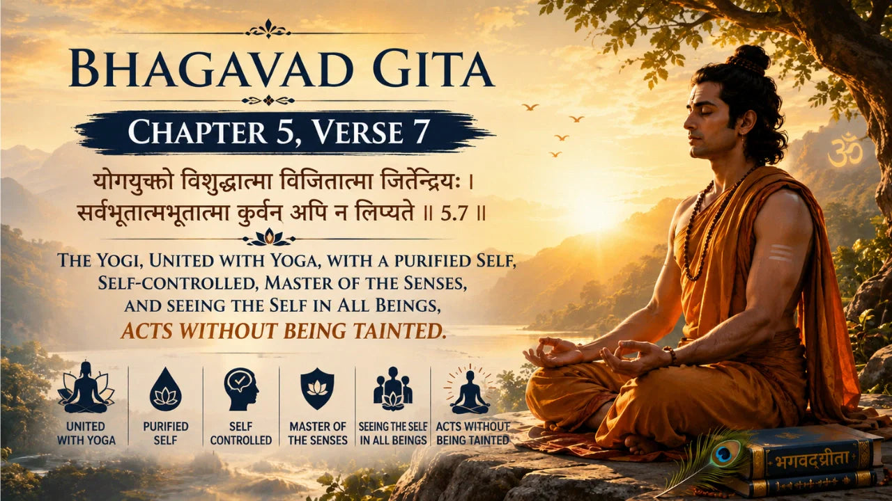 Bhagavad Gita Chapter 5 Verse 7 Meaning in Hindi and English