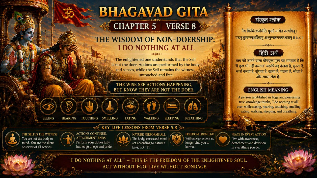 Bhagavad Gita Chapter 5 Verse 8 Meaning in Hindi and English