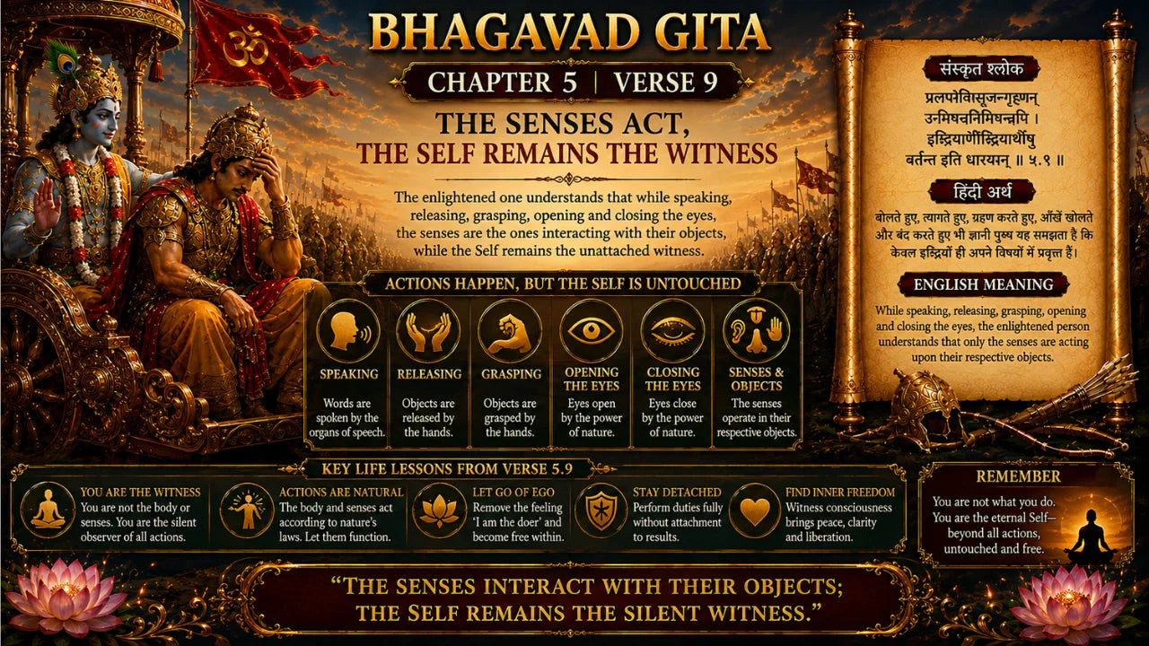 Bhagavad Gita Chapter 5 Verse 9 Meaning in Hindi and English