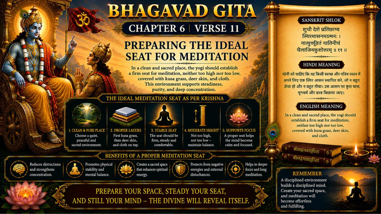 Bhagavad Gita Chapter 6 Verse 11 Meaning in Hindi & English