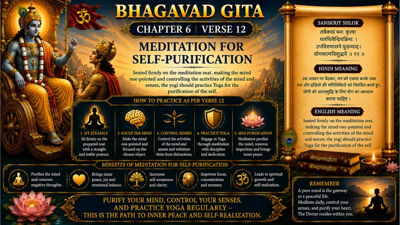 Bhagavad Gita Chapter 6 Verse 12 Meaning in Hindi & English