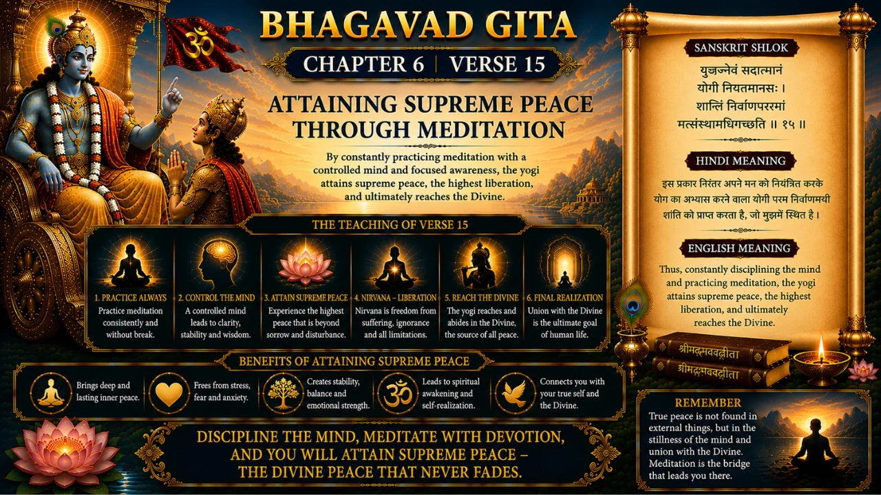 Bhagavad Gita Chapter 6 Verse 15 Meaning in Hindi & English