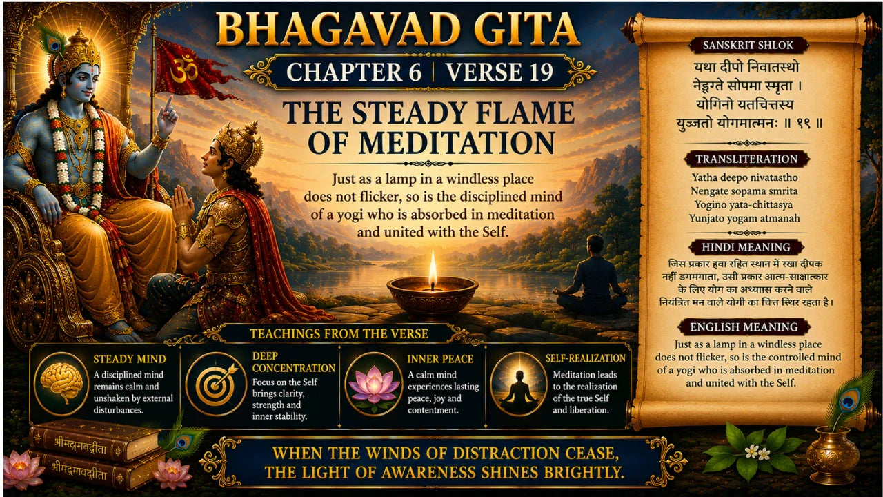 Bhagavad Gita Chapter 6 Verse 19 Meaning in Hindi & English