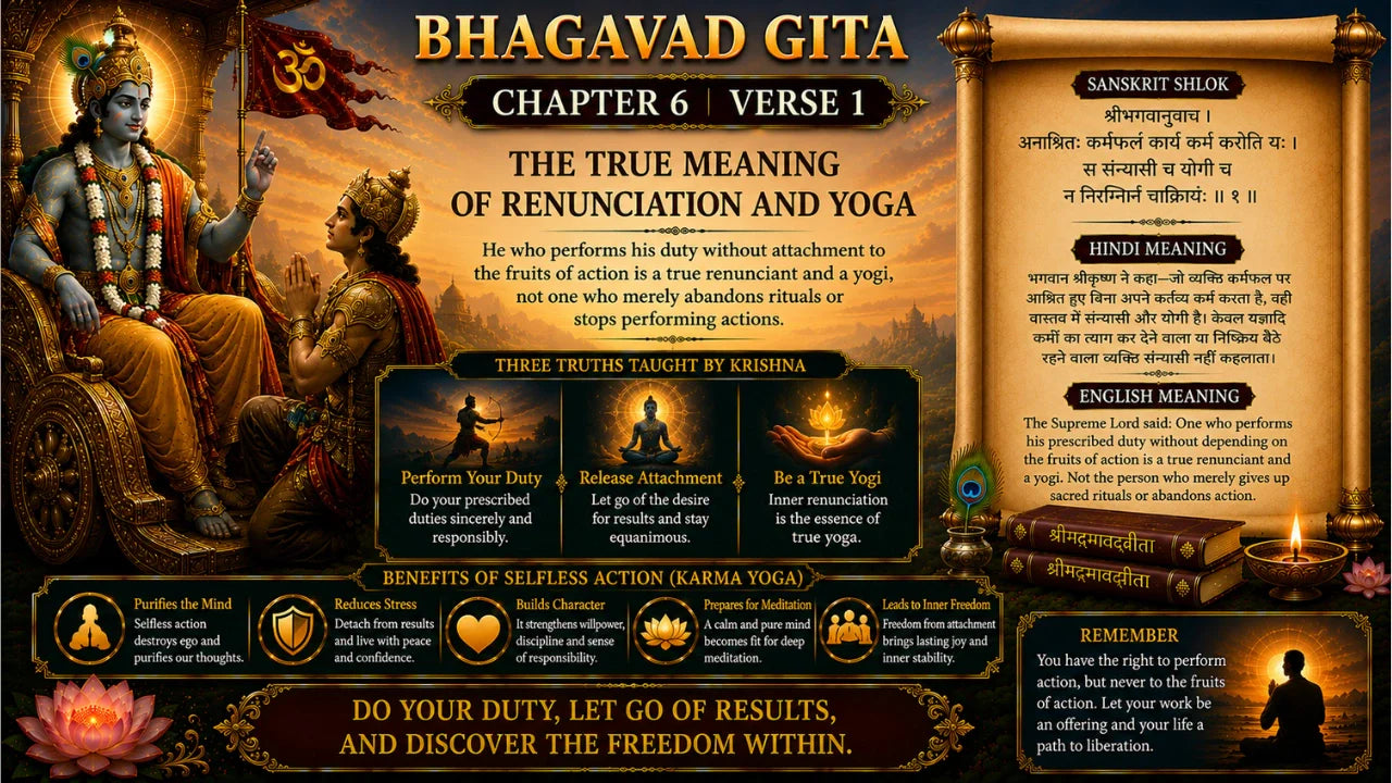 Bhagavad Gita Chapter 6 Verse 1 Meaning in Hindi & English