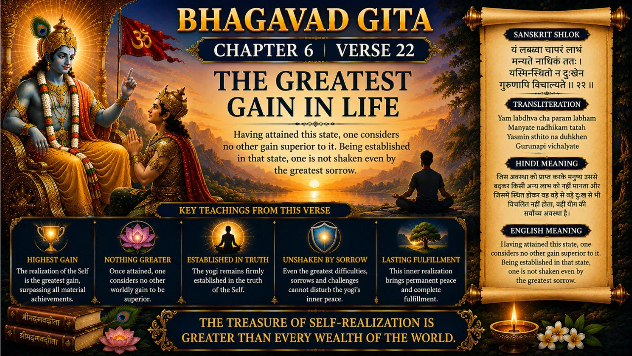 Bhagavad Gita Chapter 6 Verse 22 Meaning in Hindi & English