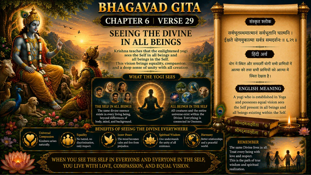 Bhagavad Gita Chapter 6 Verse 29 Meaning in Hindi & English