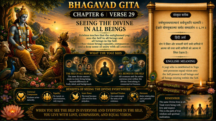 Bhagavad Gita Chapter 6 Verse 29 Meaning in Hindi & English