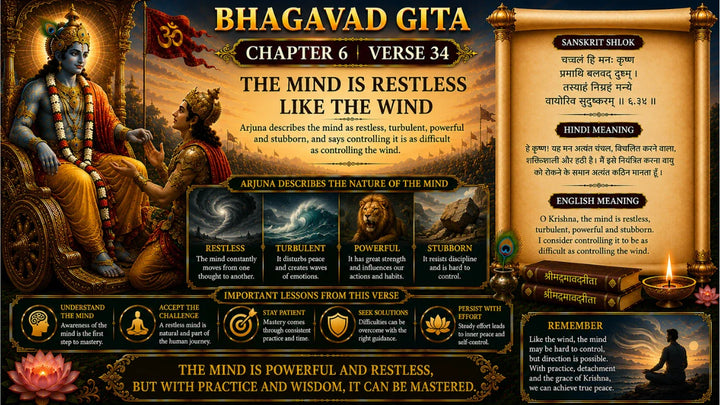 Bhagavad Gita Chapter 6 Verse 34 Meaning in Hindi & English