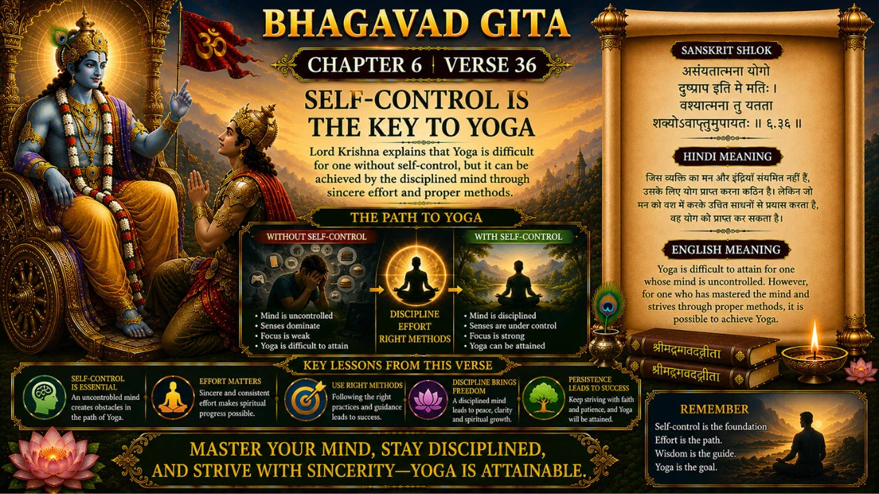 Bhagavad Gita Chapter 6 Verse 36 Meaning in Hindi & English