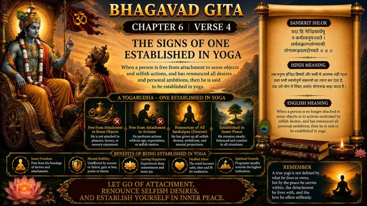 Bhagavad Gita Chapter 6 Verse 4 Meaning in Hindi & English