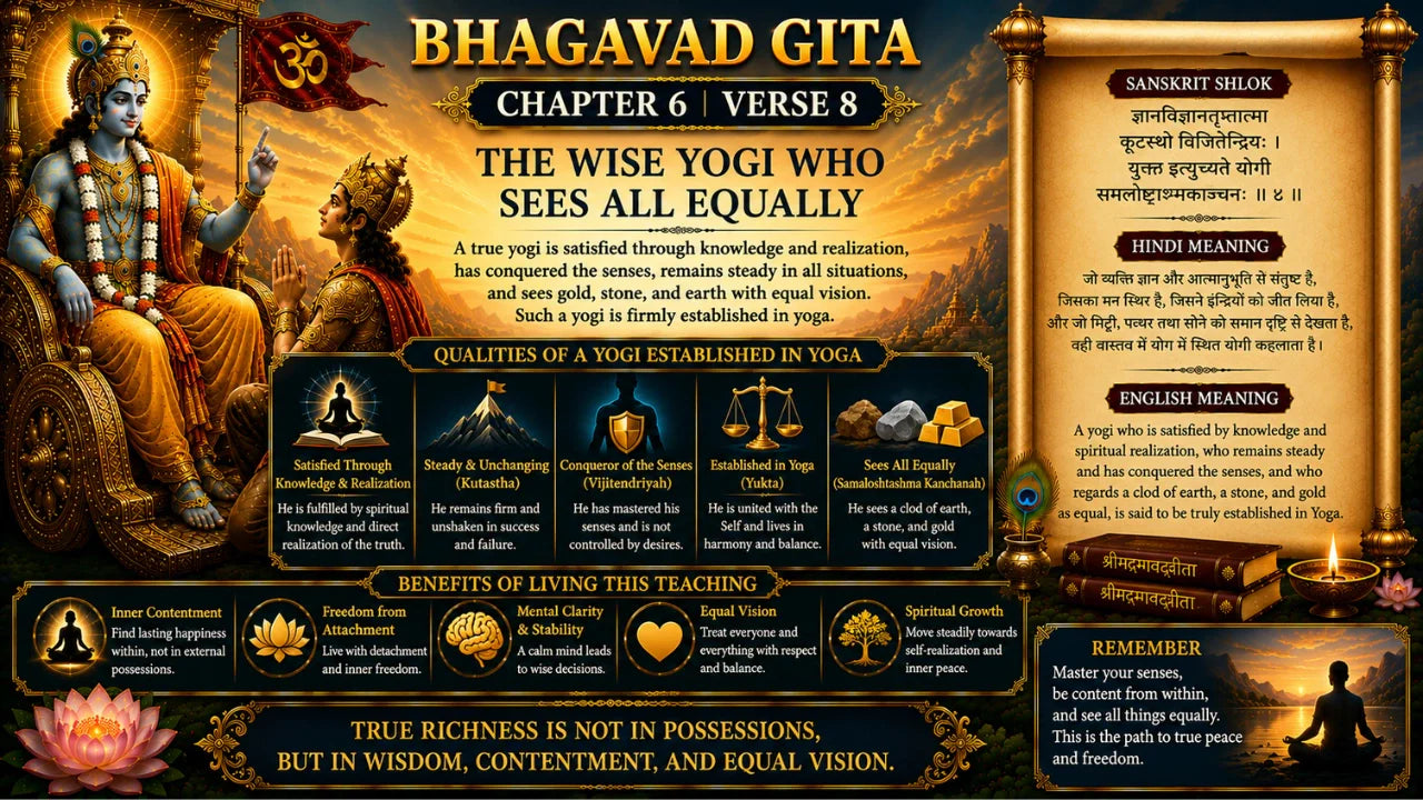 Bhagavad Gita Chapter 6 Verse 8 Meaning in Hindi & English