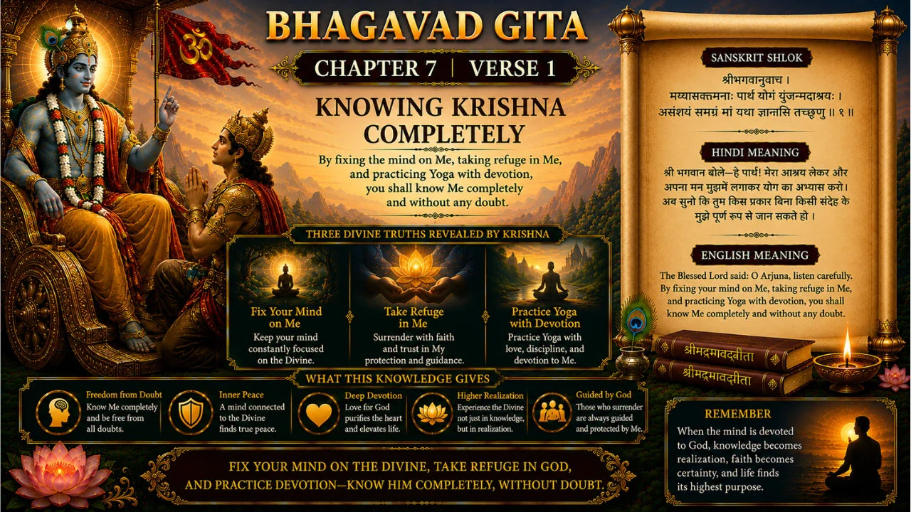 Bhagavad Gita Chapter 7 Verse 1 Meaning in Hindi & English