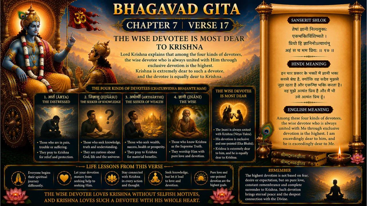 Bhagavad Gita Chapter 7 Verse 17 Meaning in Hindi & English