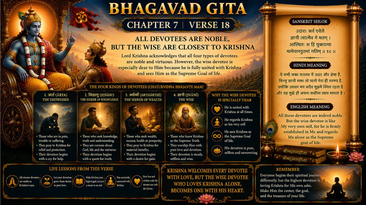 Bhagavad Gita Chapter 7 Verse 18 Meaning in Hindi & English