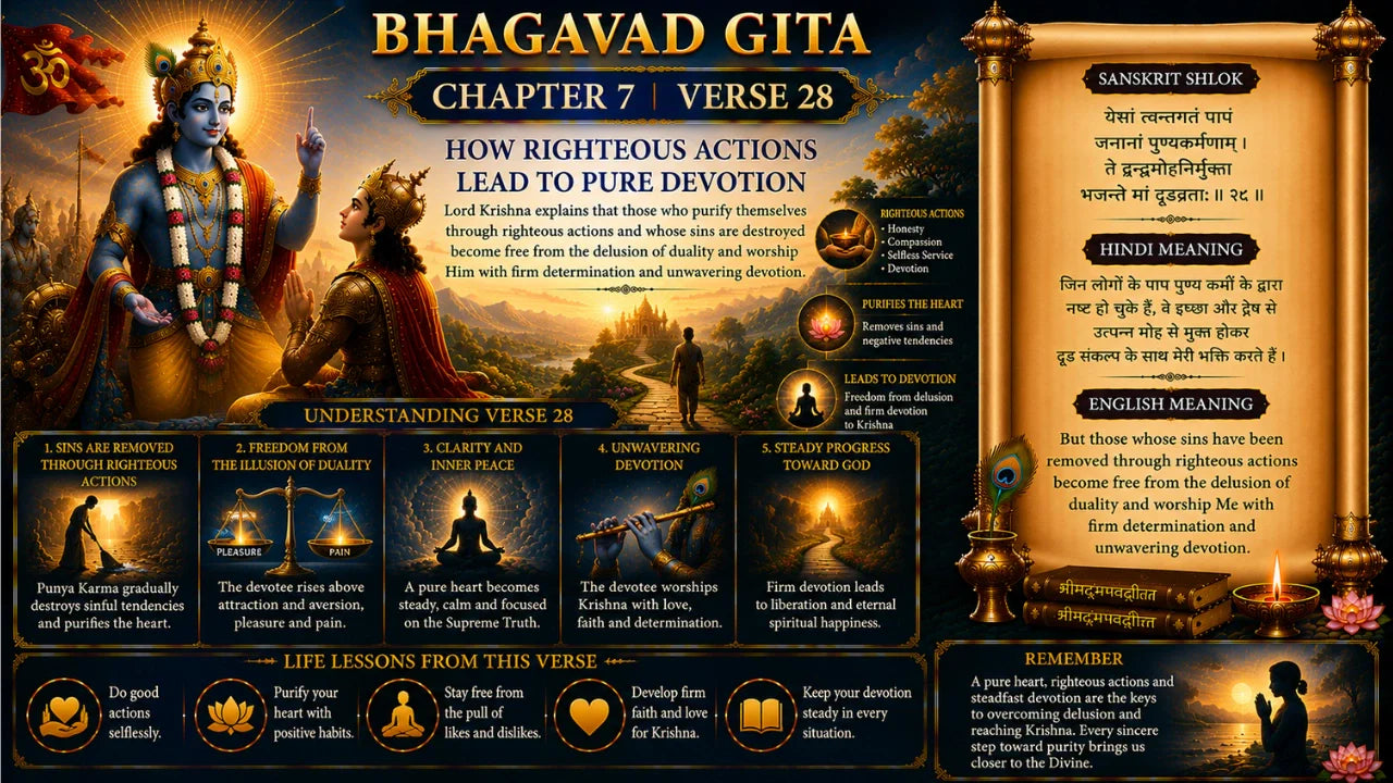 Bhagavad Gita Chapter 7 Verse 28 Meaning in Hindi & English