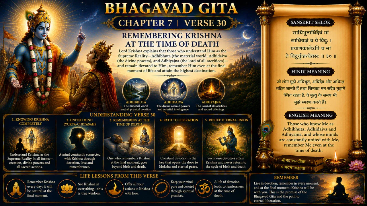 Bhagavad Gita Chapter 7 Verse 30 Meaning in Hindi & English