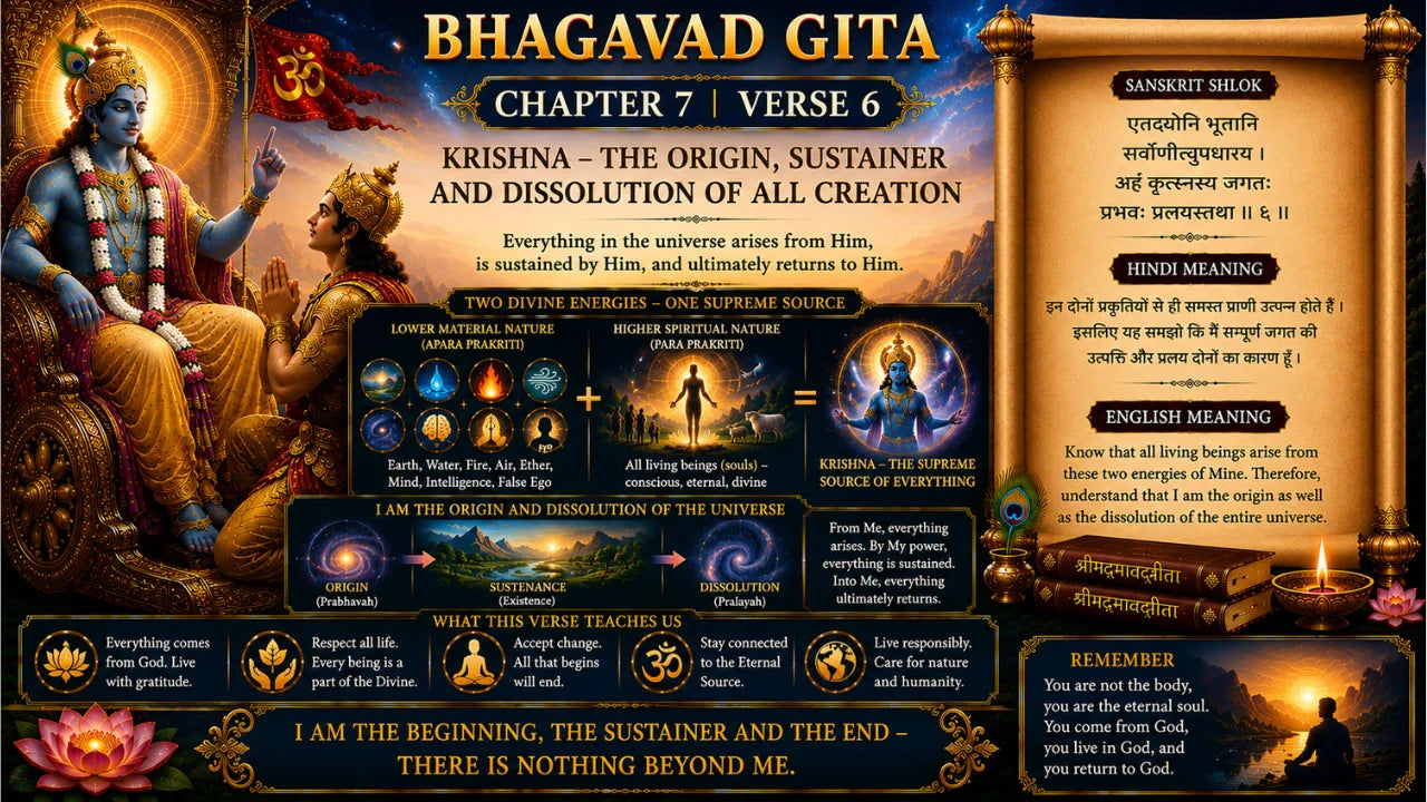 Bhagavad Gita Chapter 7 Verse 6 Meaning in Hindi & English