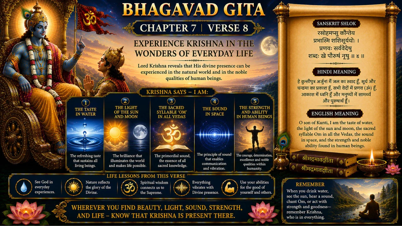 Bhagavad Gita Chapter 7 Verse 8 Meaning in Hindi & English