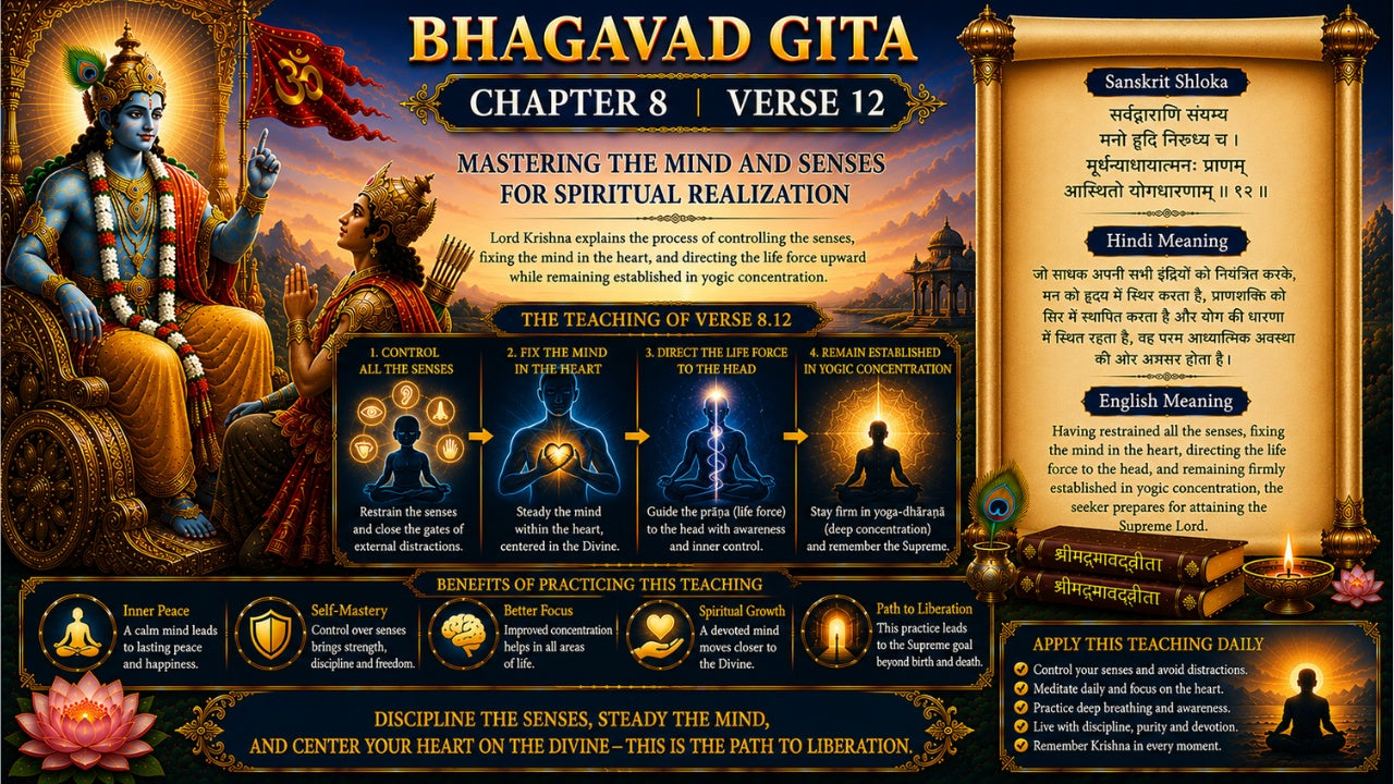 Bhagavad Gita Chapter 8 Verse 12 Meaning in Hindi & English