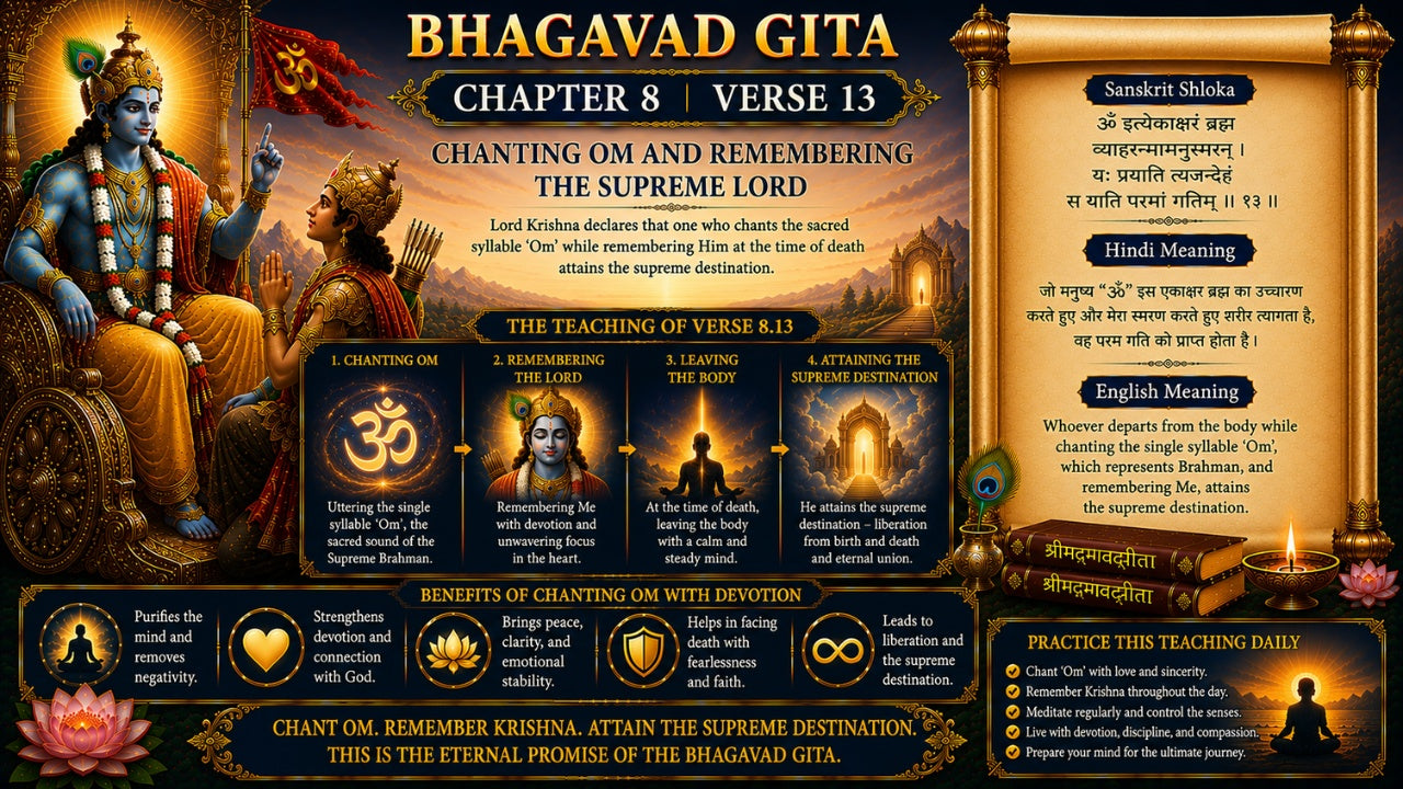 Bhagavad Gita Chapter 8 Verse 13 Meaning in Hindi & English