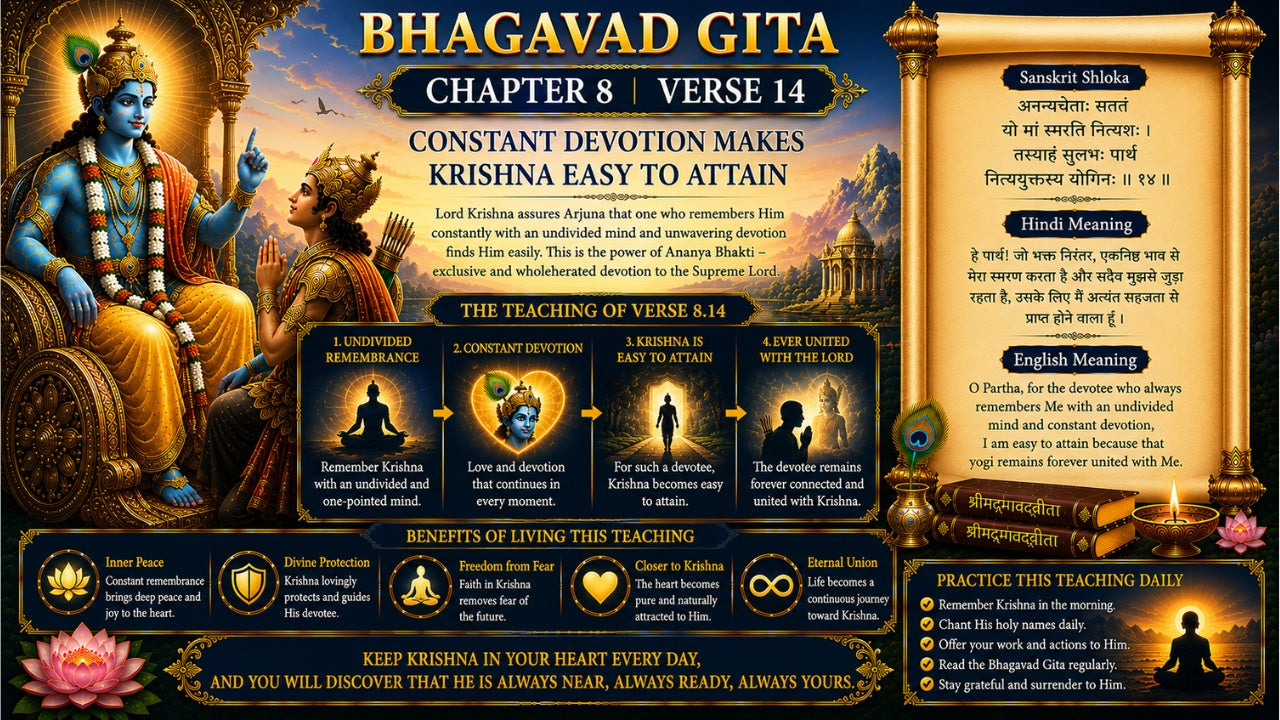Bhagavad Gita Chapter 8 Verse 14 Meaning in Hindi & English
