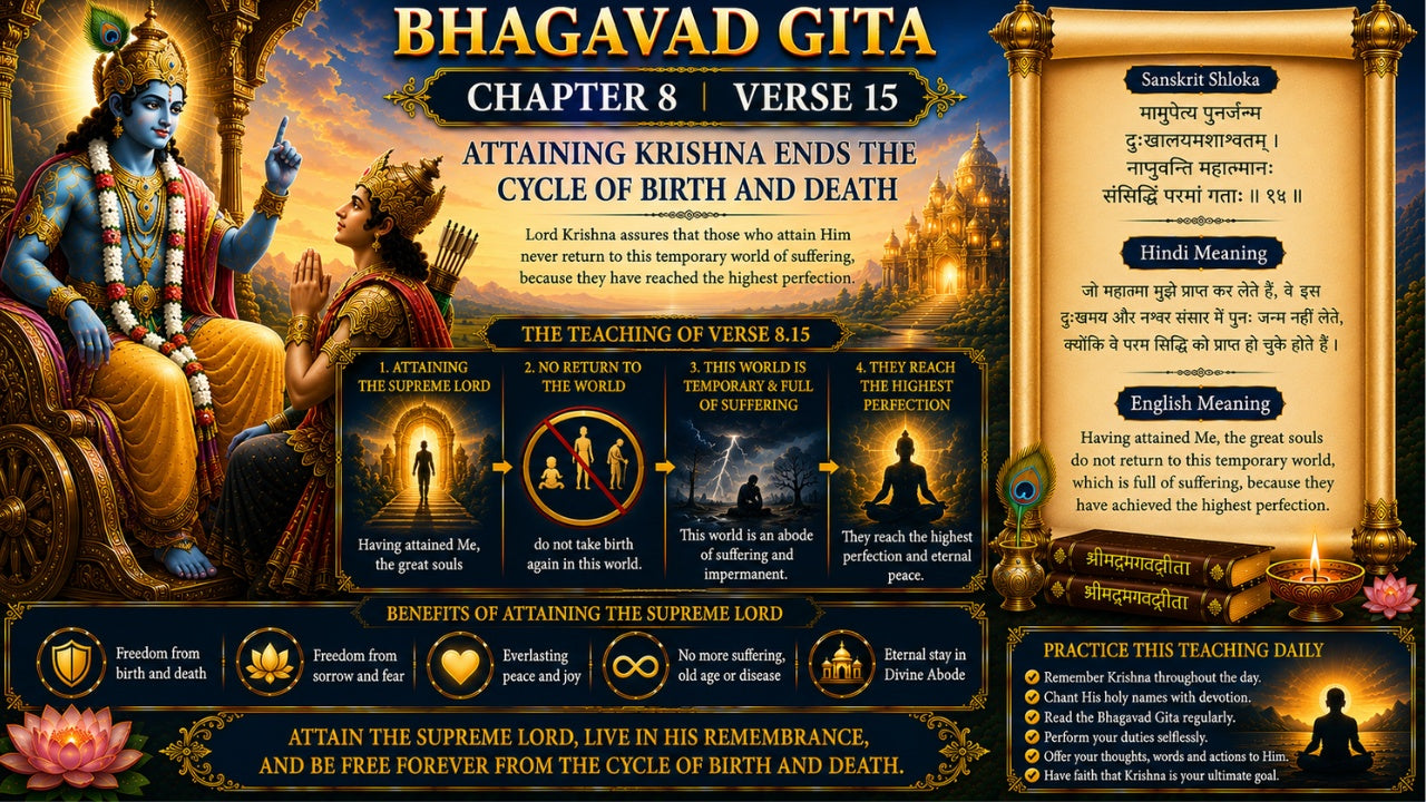 Bhagavad Gita Chapter 8 Verse 15 Meaning in Hindi & English