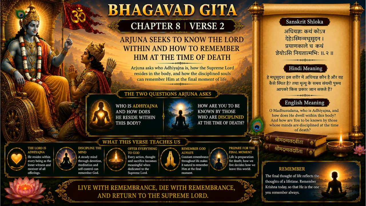 Bhagavad Gita Chapter 8 Verse 2 Meaning in Hindi & English