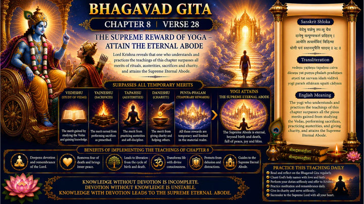 Bhagavad Gita Chapter 8 Verse 28 Meaning in Hindi & English