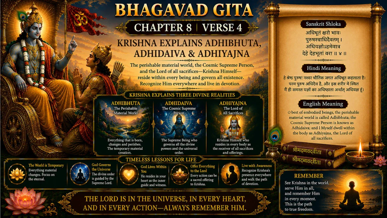 Bhagavad Gita Chapter 8 Verse 4 Meaning in Hindi & English