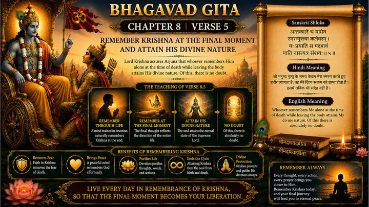 Bhagavad Gita Chapter 9 Verse 5 Meaning in Hindi & English